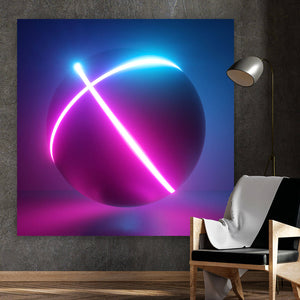 Spannrahmenbild Kugel mit Neon Linien Quadrat