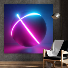 Lade das Bild in den Galerie-Viewer, Aluminiumbild Kugel mit Neon Linien Quadrat
