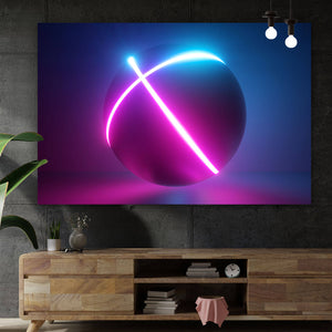 Spannrahmenbild Kugel mit Neon Linien Querformat