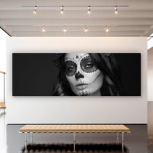 Lade das Bild in den Galerie-Viewer, Aluminiumbild La Catrina Schwarz Weiß Panorama
