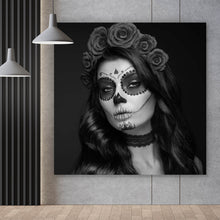 Lade das Bild in den Galerie-Viewer, Aluminiumbild gebürstet La Catrina Schwarz Weiß Quadrat
