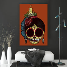 Lade das Bild in den Galerie-Viewer, Aluminiumbild La Catrina Zucker Skull Hochformat
