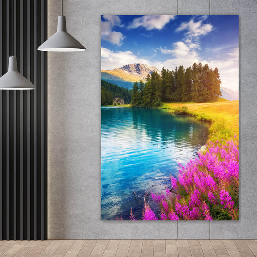 Acrylglasbild Landschaft in den Schweizer Alpen Hochformat