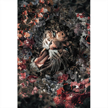 Lade das Bild in den Galerie-Viewer, Aluminiumbild gebürstet Leopard im Blütenmeer Hochformat
