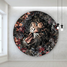 Lade das Bild in den Galerie-Viewer, Aluminiumbild gebürstet Leopard im Blütenmeer Kreis
