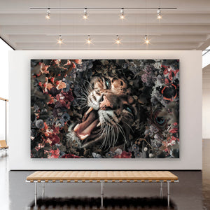 Acrylglasbild Leopard im Blütenmeer Querformat
