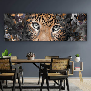 Aluminiumbild Leopard im Blütenwald Panorama