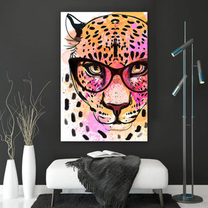 Acrylglasbild Leopard im Zeichenstil Aquarell Hochformat