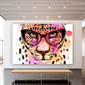 Aluminiumbild gebürstet Leopard im Zeichenstil Aquarell Querformat