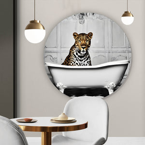 Aluminiumbild gebürstet Leopard in der Badewanne Modern Art Kreis