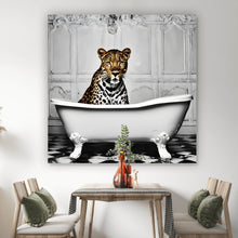 Lade das Bild in den Galerie-Viewer, Acrylglasbild Leopard in der Badewanne Modern Art Quadrat

