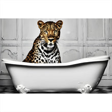 Lade das Bild in den Galerie-Viewer, Aluminiumbild gebürstet Leopard in der Badewanne Modern Art Querformat
