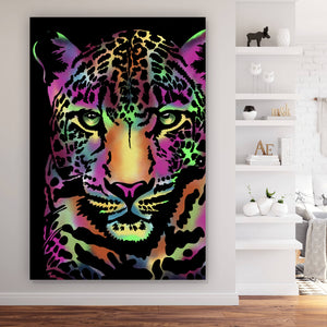 Spannrahmenbild Leopard Neon Hochformat