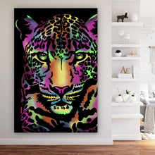 Lade das Bild in den Galerie-Viewer, Aluminiumbild Leopard Neon Hochformat
