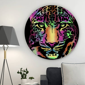Aluminiumbild gebürstet Leopard Neon Kreis