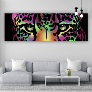 Acrylglasbild Leopard Neon Panorama