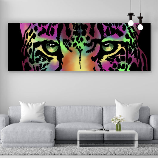Spannrahmenbild Leopard Neon Panorama
