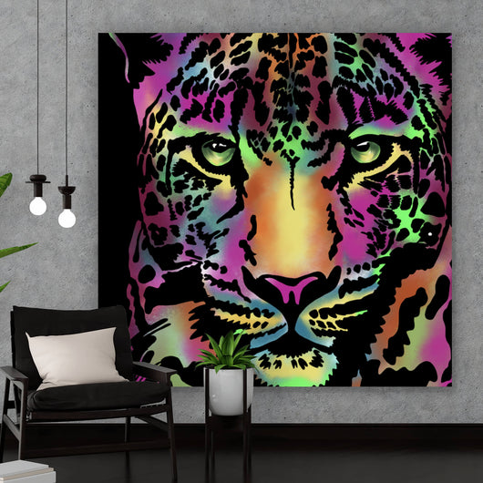 Spannrahmenbild Leopard Neon Quadrat