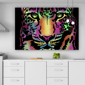 Leinwandbild Leopard Neon Querformat