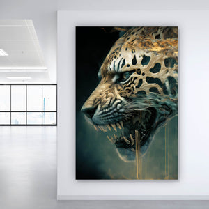 Aluminiumbild gebürstet Leopard Surreal Hochformat