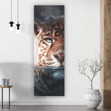 Lade das Bild in den Galerie-Viewer, Aluminiumbild gebürstet Leopard unter Wasser Panorama Hoch
