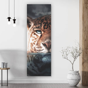 Acrylglasbild Leopard unter Wasser Panorama Hoch