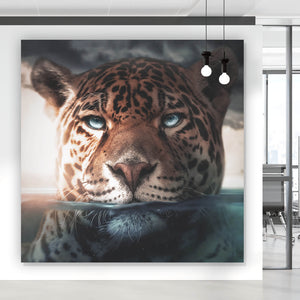 Acrylglasbild Leopard unter Wasser Quadrat