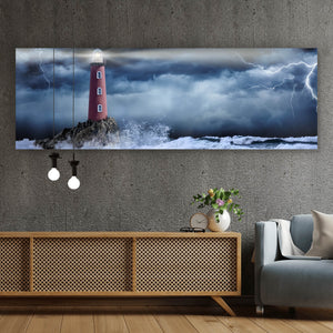 Poster Leuchtturm bei stürmischer See Panorama