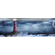 Lade das Bild in den Galerie-Viewer, Aluminiumbild gebürstet Leuchtturm bei stürmischer See Panorama
