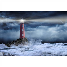 Lade das Bild in den Galerie-Viewer, Acrylglasbild Leuchtturm bei stürmischer See Querformat

