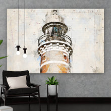 Lade das Bild in den Galerie-Viewer, Leinwandbild Leuchtturm Skizzen Stil Querformat
