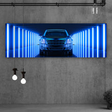 Lade das Bild in den Galerie-Viewer, Leinwandbild Limousine im Neonlicht Panorama
