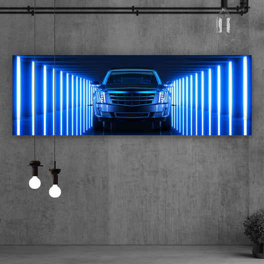 Leinwandbild Limousine im Neonlicht Panorama