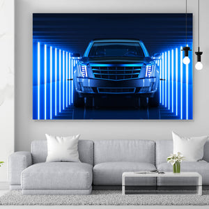 Aluminiumbild Limousine im Neonlicht Querformat