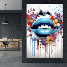 Lade das Bild in den Galerie-Viewer, Leinwandbild Lippen Blüten Pop Art Hochformat
