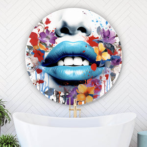 Aluminiumbild Lippen Blüten Pop Art Kreis