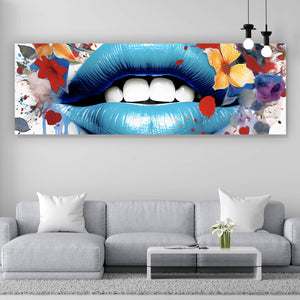 Leinwandbild Lippen Blüten Pop Art Panorama