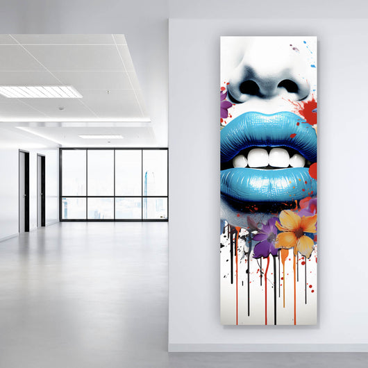 Aluminiumbild Lippen Blüten Pop Art Panorama Hoch