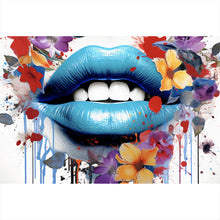 Lade das Bild in den Galerie-Viewer, Aluminiumbild Lippen Blüten Pop Art Querformat
