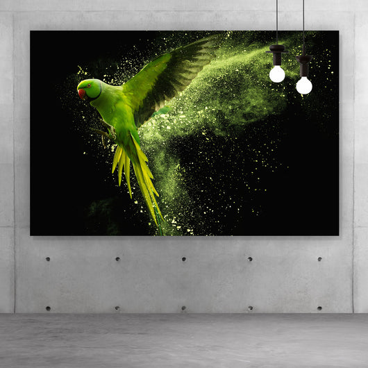 Aluminiumbild gebürstet Grüner Papagei Querformat