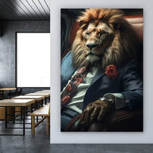 Lade das Bild in den Galerie-Viewer, Aluminiumbild gebürstet Löwe im Anzug Digital Art Hochformat
