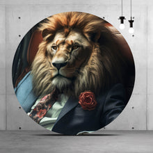 Lade das Bild in den Galerie-Viewer, Aluminiumbild gebürstet Löwe im Anzug Digital Art Kreis
