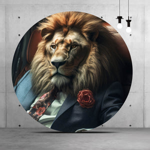 Aluminiumbild gebürstet Löwe im Anzug Digital Art Kreis