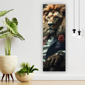 Spannrahmenbild Löwe im Anzug Digital Art Panorama Hoch