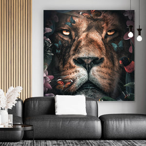 Spannrahmenbild Löwe im Paradies des Dschungels Quadrat