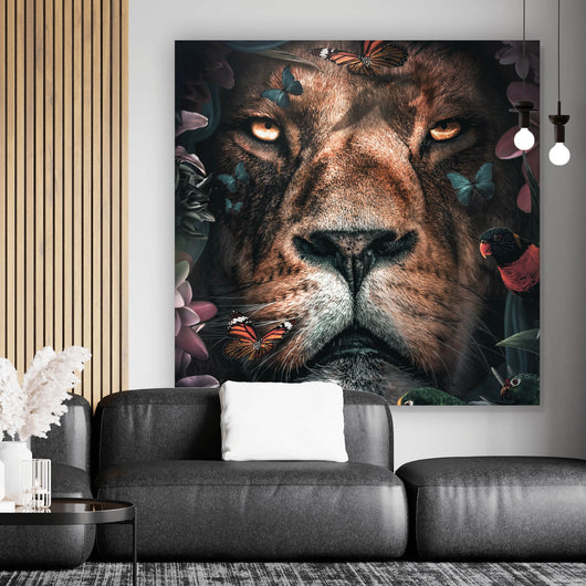 Acrylglasbild Löwe im Paradies des Dschungels Quadrat
