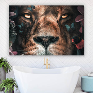 Acrylglasbild Löwe im Paradies des Dschungels Querformat
