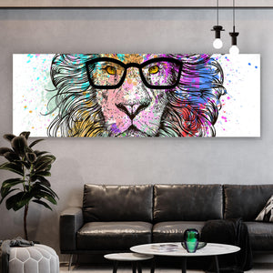 Acrylglasbild Löwe mit Brille Aquarell Panorama