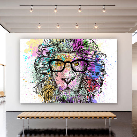 Poster Löwe mit Brille Aquarell Querformat