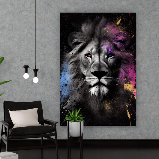 Spannrahmenbild Löwenportrait Abstrakt Hochformat
